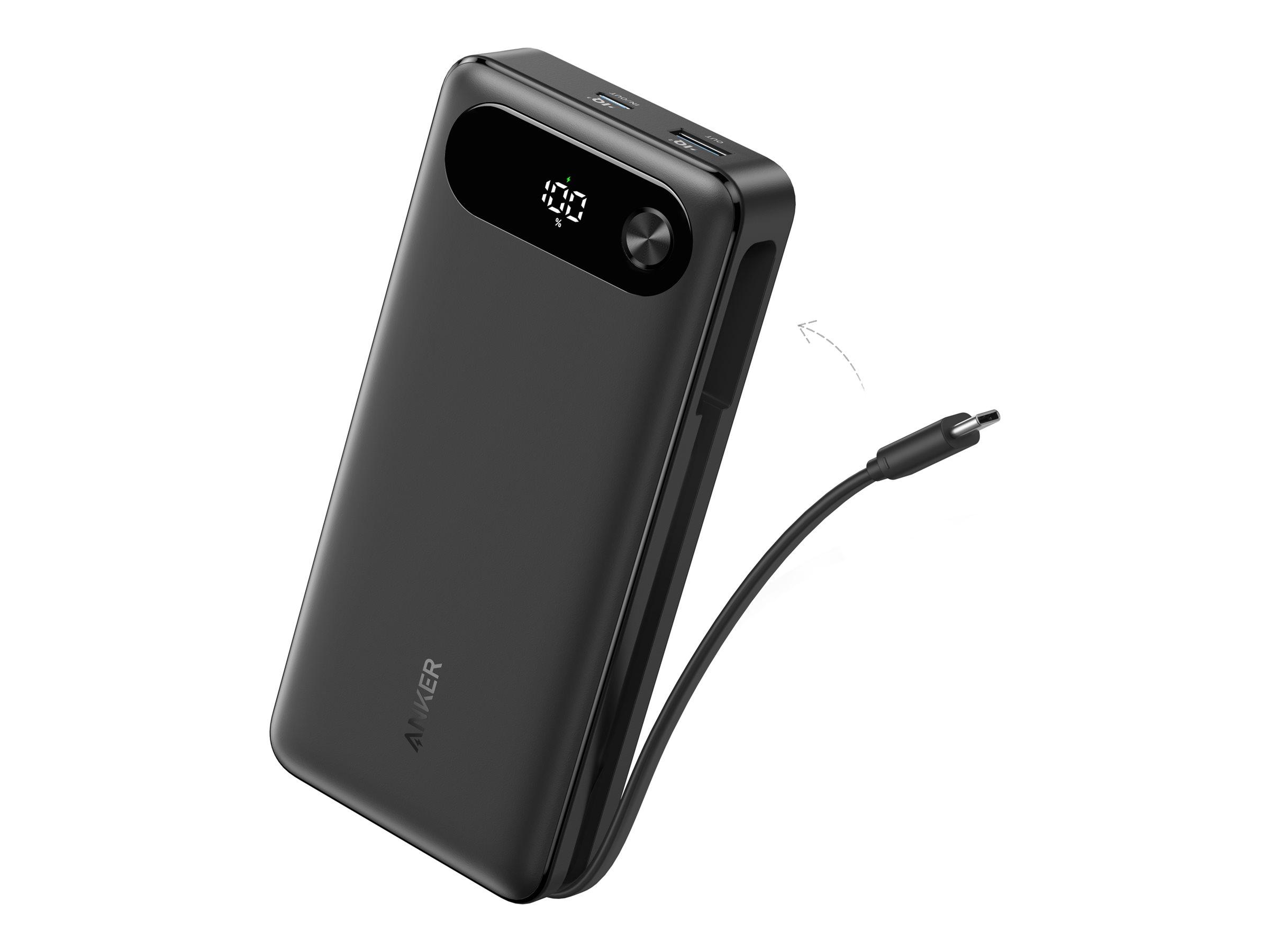 Anker - Powerbank - indbygget USB-C kabel - 20000 mAh - 87 Watt - IQ 3.0 - 3 output-stikforbindelser (2 x USB-C, USB)
