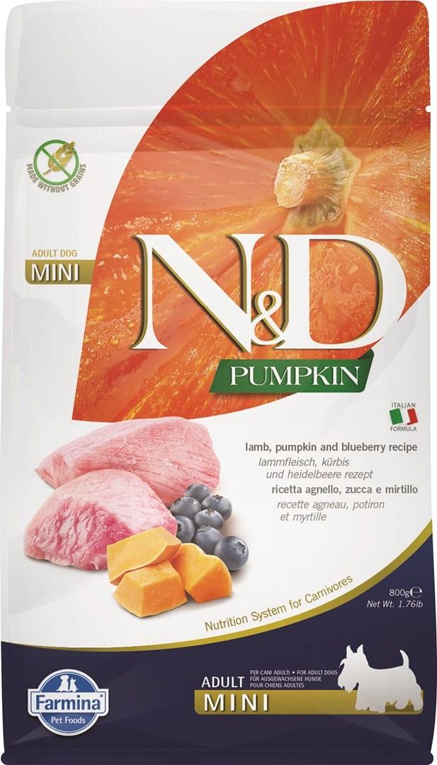 Hundefoder tørfoder Farmina N&D Pumpkin Lam & Blåbær Adult Mini 800 g