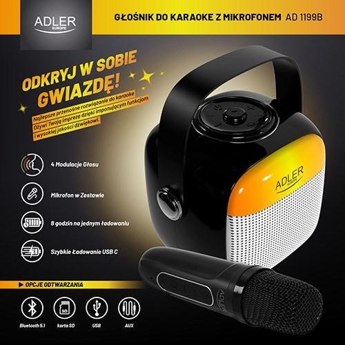 Bluetooth-højtaler med mikrofon Adler AD 1199B – karaoke, SD/USB/AUX