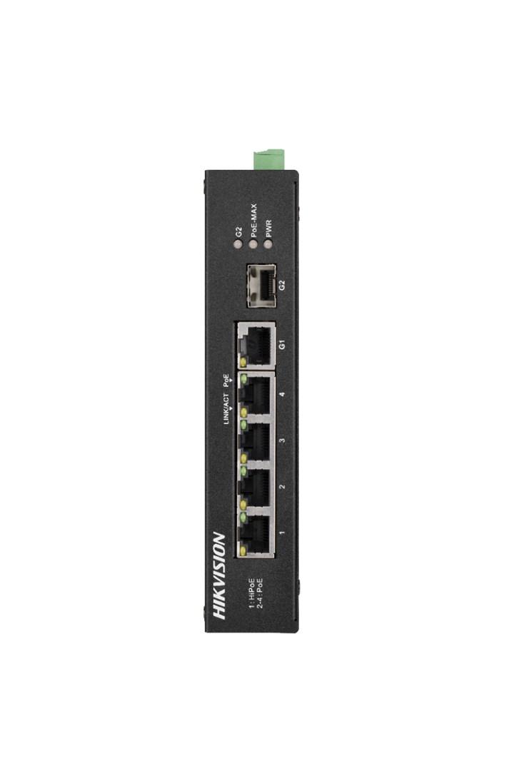 Netværksswitch Hikvision DS-3T0306HP-E/HS – unmanaged L2, Fast Ethernet, PoE, grå