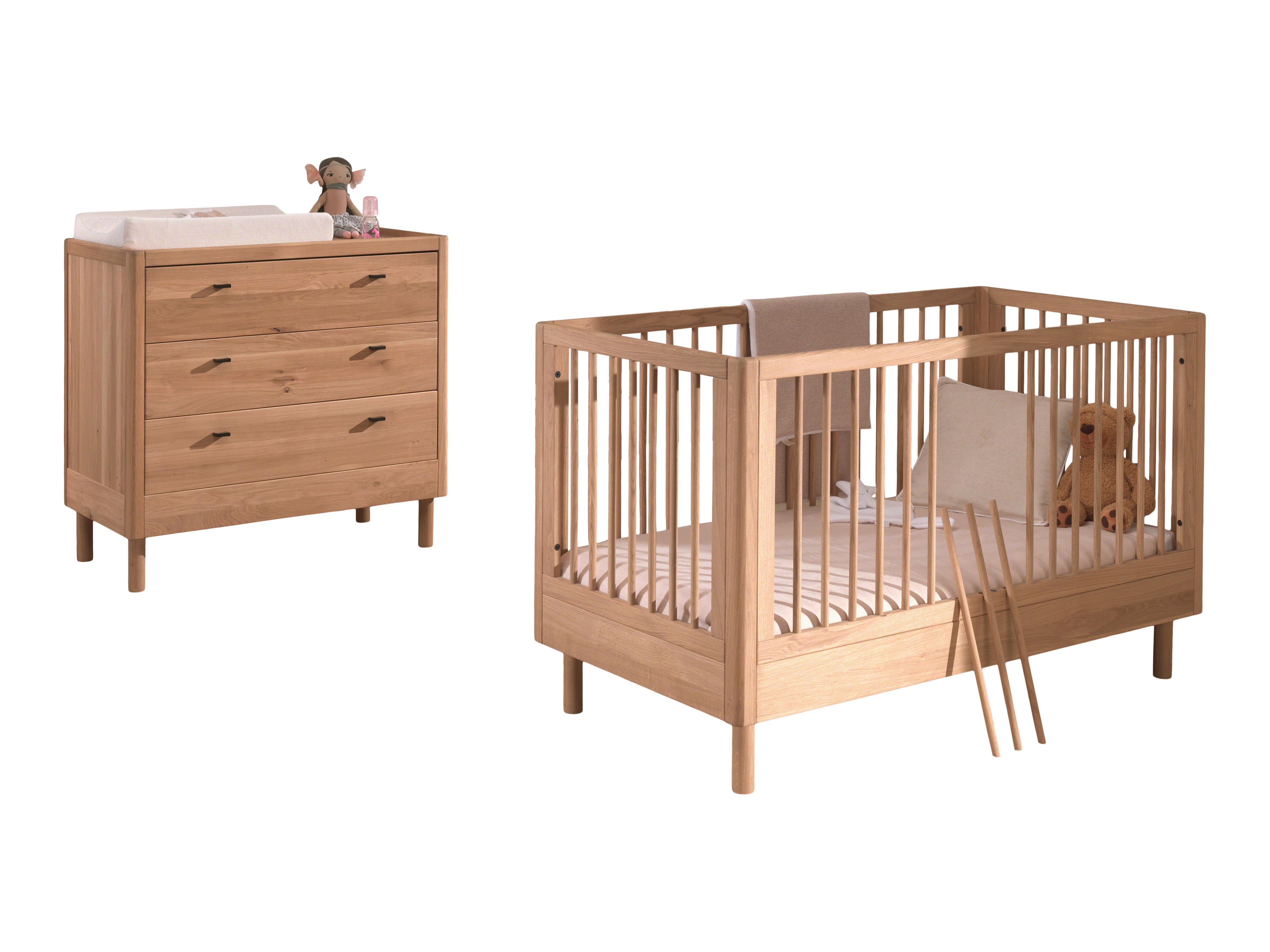 Babyseng og kommode i eg - Forrest Oak sæt 70 × 140 cm
