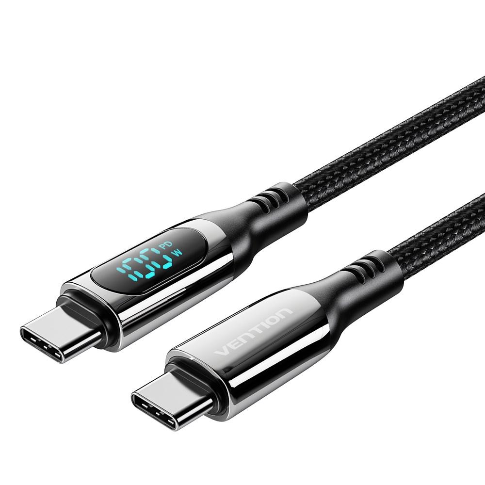 USB-C kabel 100 W med LED â Vention, 1,2 m, flettet, USB 2.0