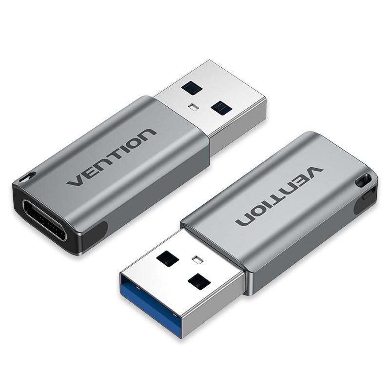 USB-adapter USB-A til USB-C 3.0 â Vention, grÃ¥ aluminium