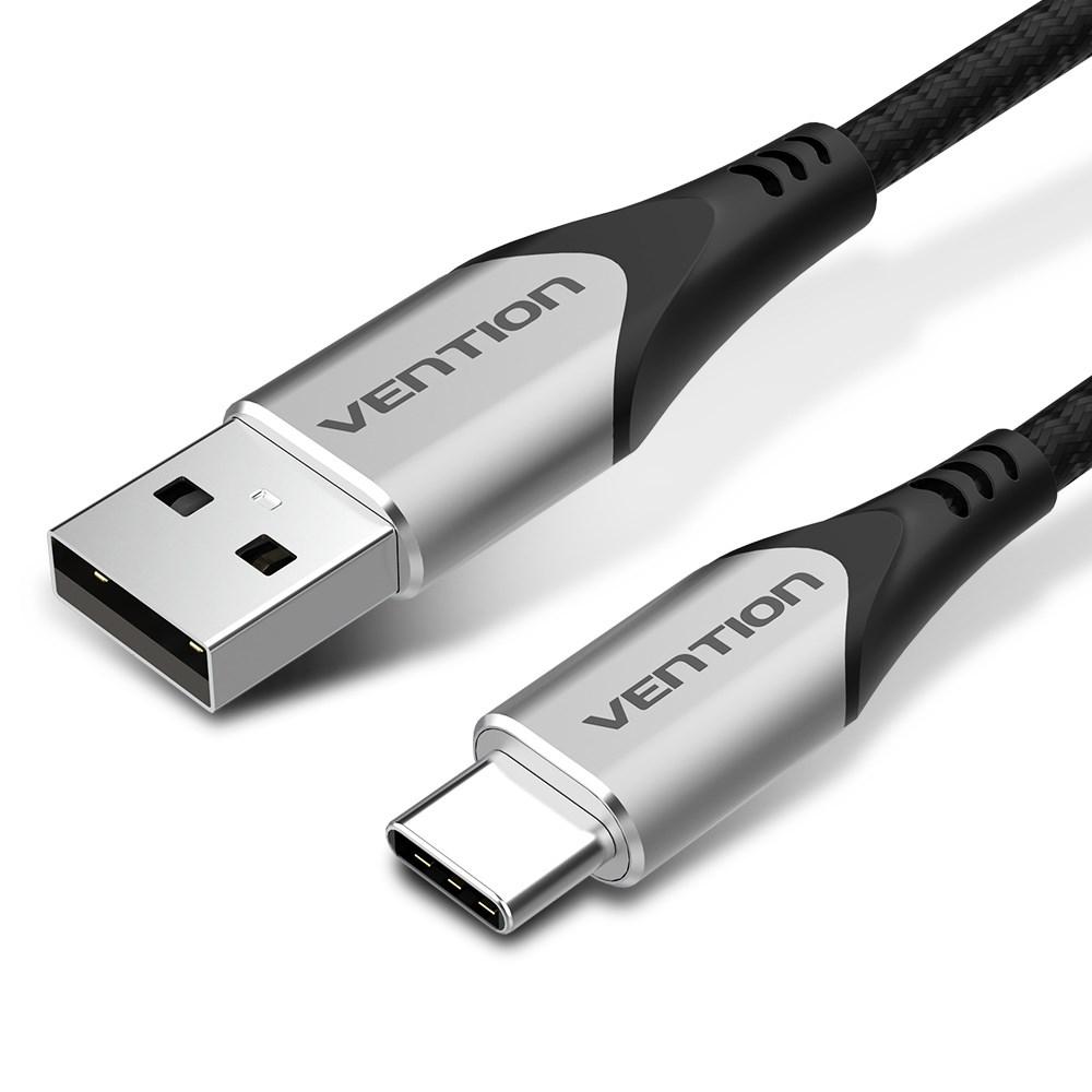 USB-C kabel 2 m â Vention, USB 2.0, 3 A, flettet nylon, grÃ¥