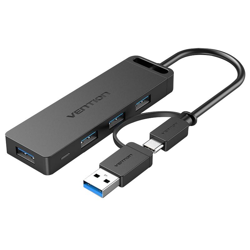 Vention 2-in-1 Interface USB 3.0 Hub with 4 Ports USB-C and USB 3.0 USB hub - USB 3.0 - 4 ports - Sort
