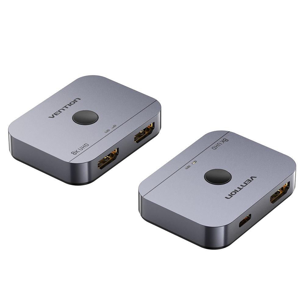 HDMI switch 2-vej 2-porte 8K â Vention, grÃ¥ aluminium
