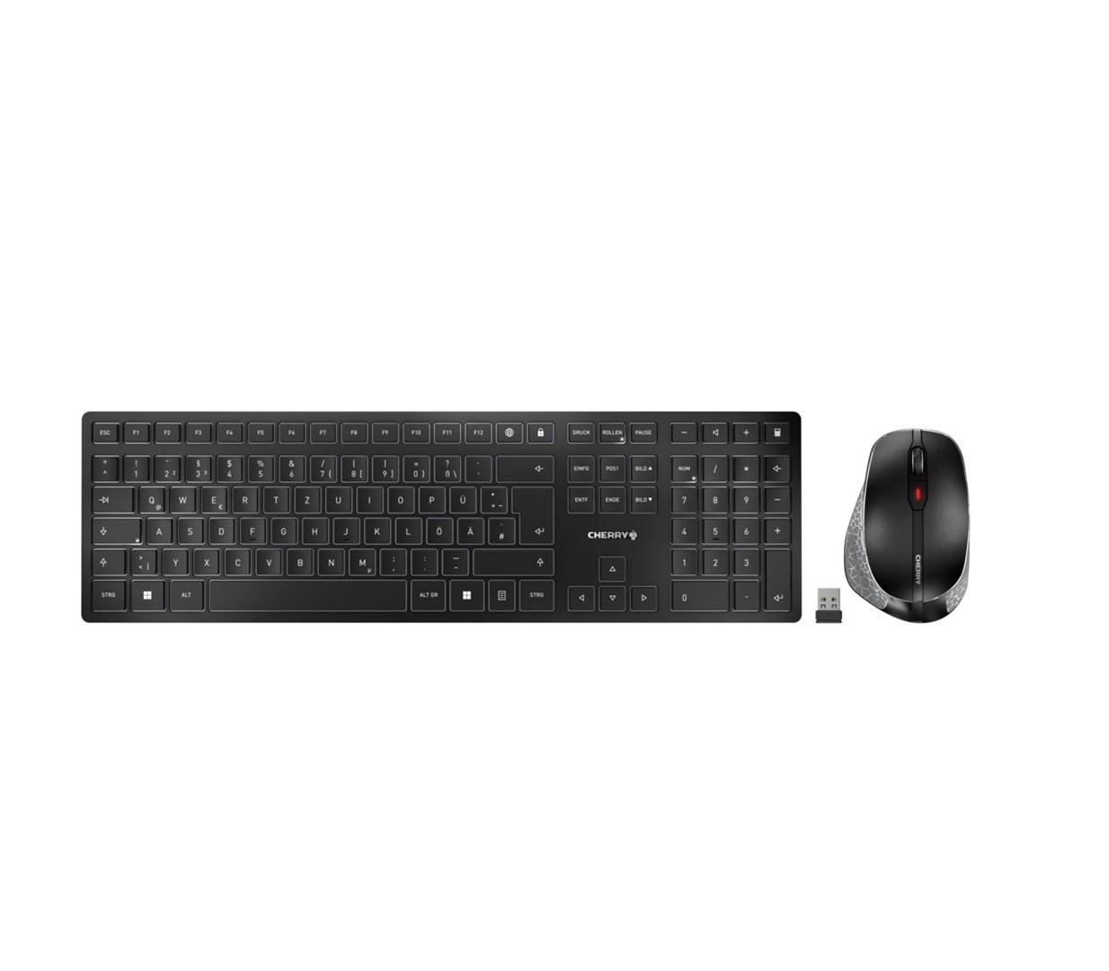 Trådløst tastatur og mus – Cherry DW 9500 Slim, RF + Bluetooth, QWERTZ (tysk), sort/grå billede