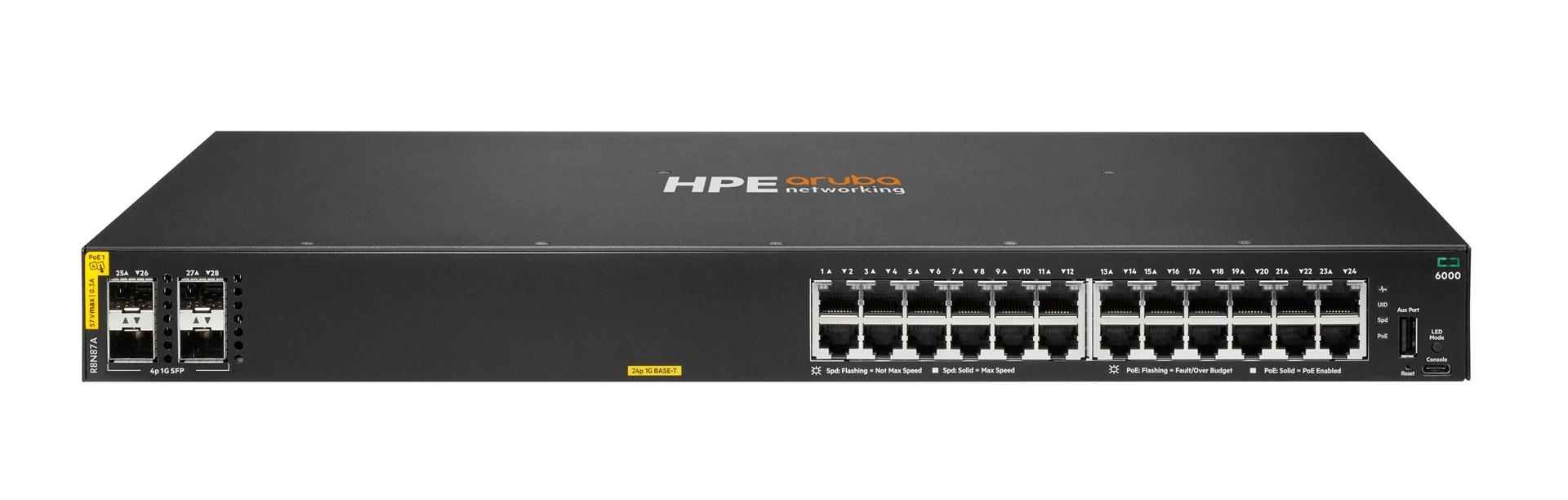 Netværksswitch HPE Aruba CX 6000 24G Class4 PoE 4SFP 370W billede