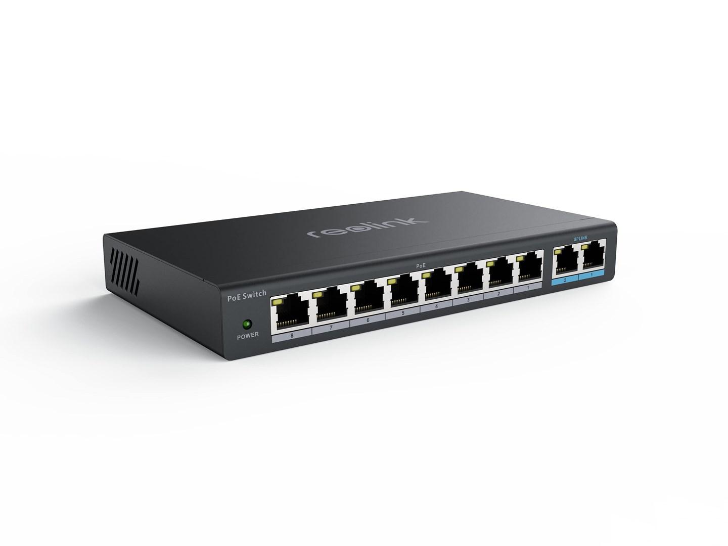 PoE switch Reolink RLA-PS1 - sort, 8 PoE + 2 uplink billede