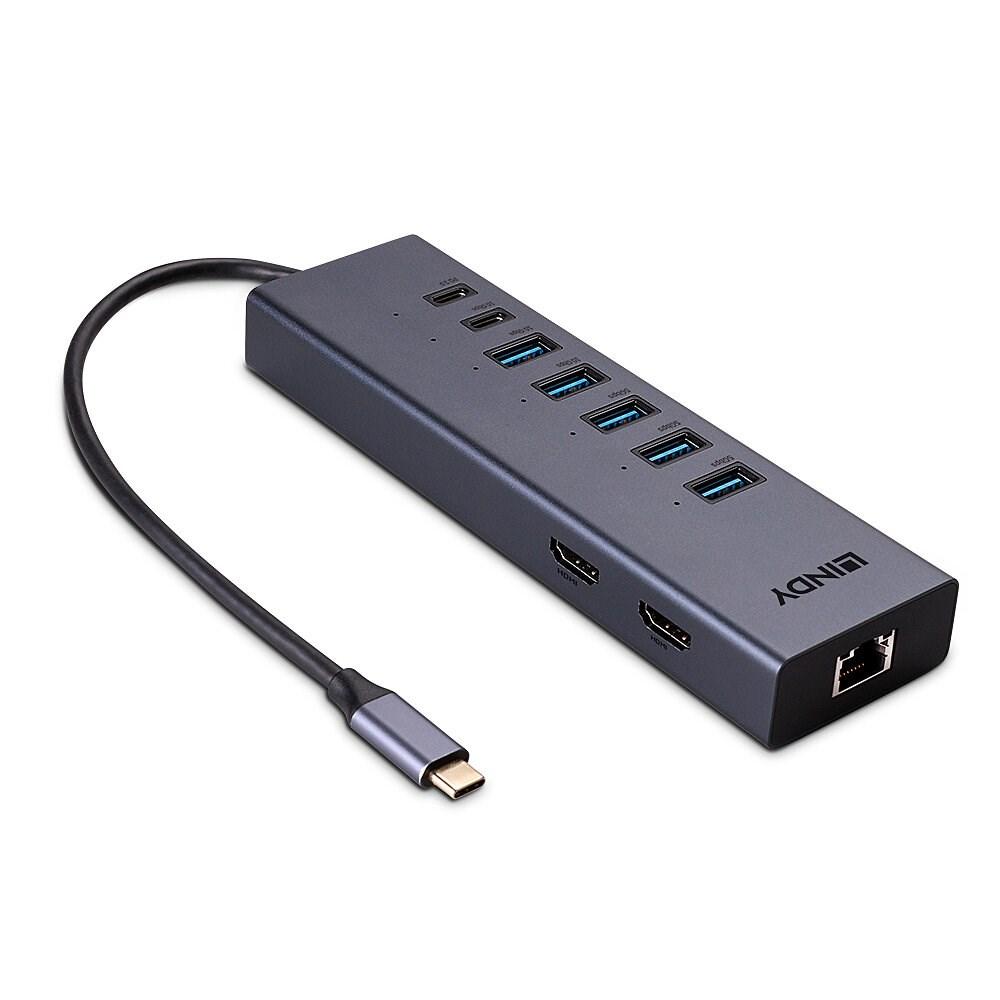 USB-C dockingstation LINDY DST‑Mini Duo – 2x 4K HDMI, Ethernet, 5x USB-A billede