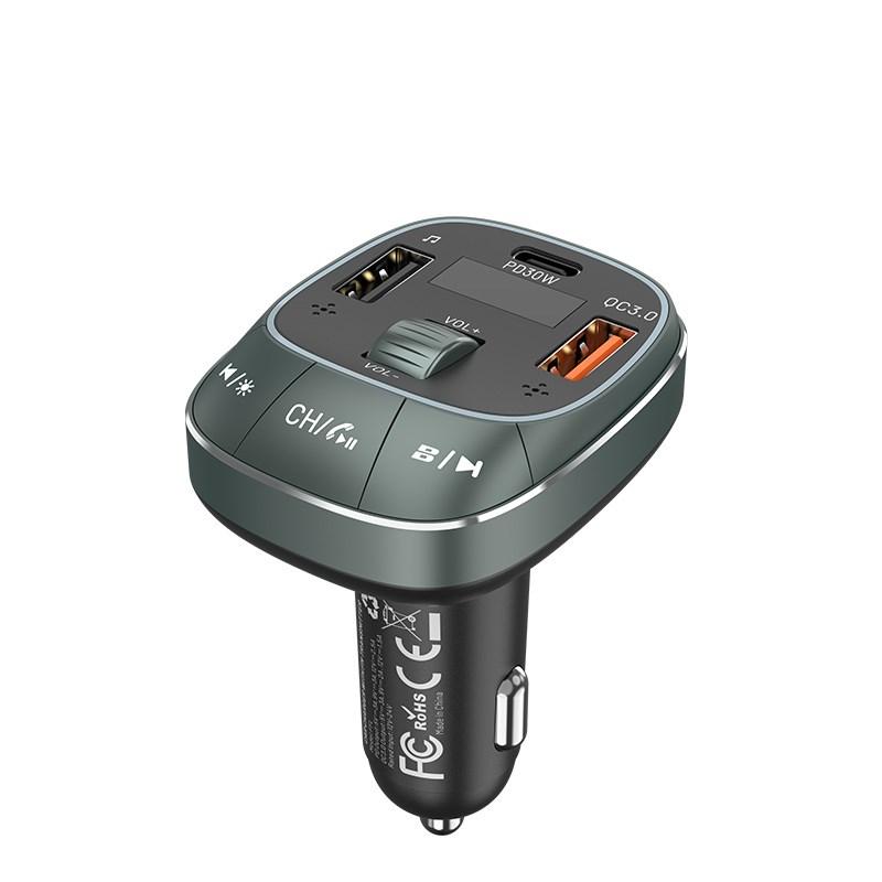 FM-sender til bil med 3 porte - Vention USB-C/USB-A, hurtigopladning (30 W/18 W/5 W) - sort
