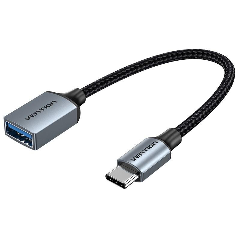 USB-C til USB-A OTG kabel 0,15 m – Vention, grå aluminium