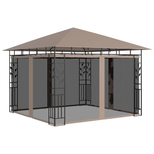 Pavillon med myggenet og LED-lyskæder 3x3x2,73 m gråbrun