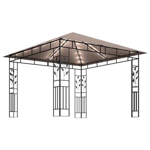 Pavillon med myggenet og LED-lyskæder 3x3x2,73 m gråbrun