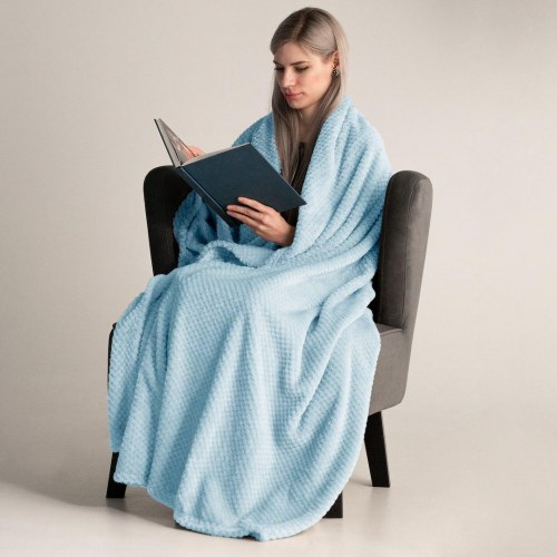 Plaid DecoKing Henry - himmelblå jacquard, 170 × 210 cm