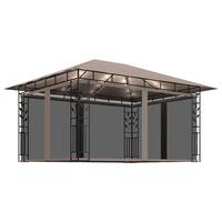 Pavillon med myggenet + LED-lyskæder 4x3x2,73 m gråbrun