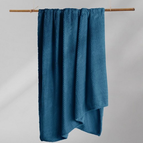 Plaid tæppe Henry indigo - jacquardpræget, 170×210 cm