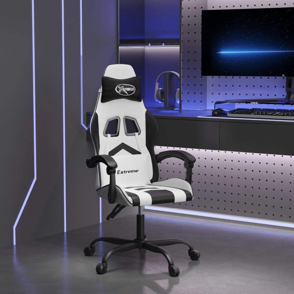Drejelig gamingstol kunstlæder hvid og sort