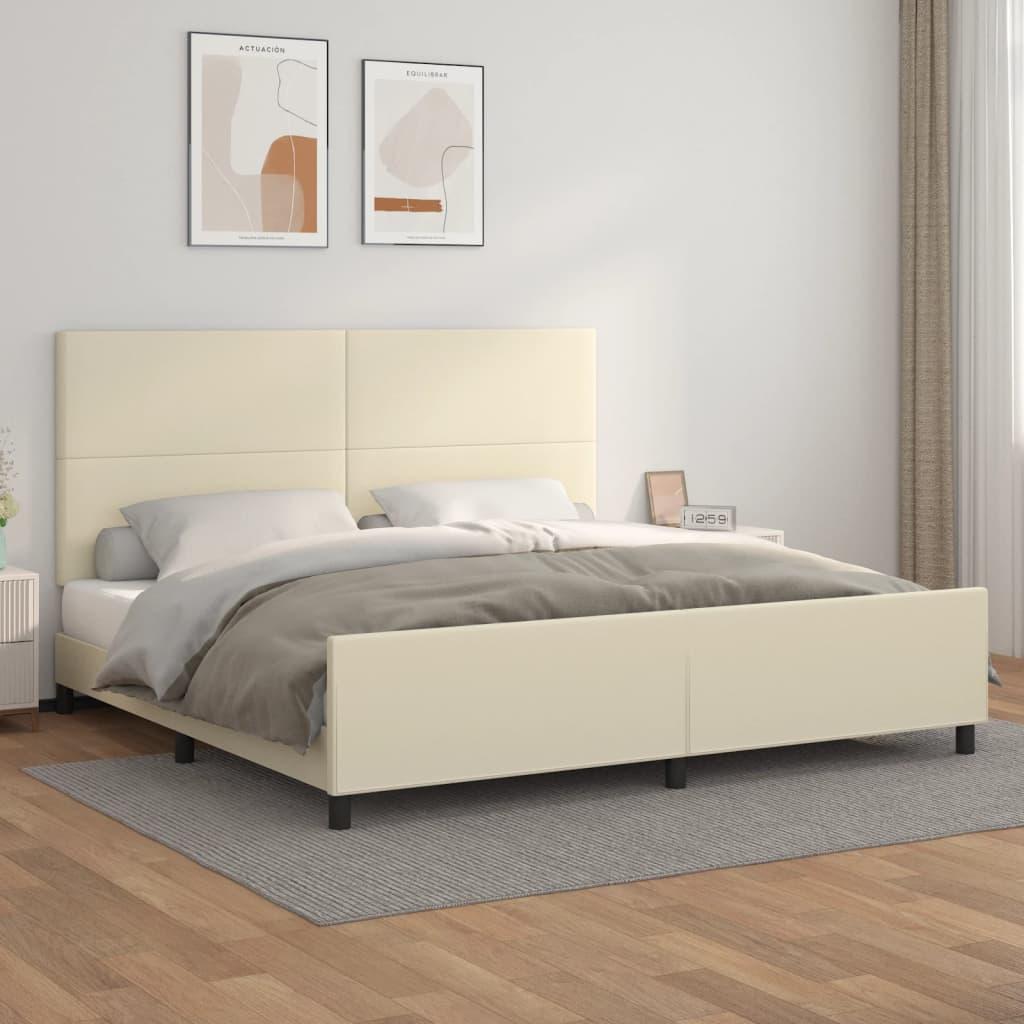 Sengeramme med sengegavl 200x200 cm kunstlæder cremefarvet