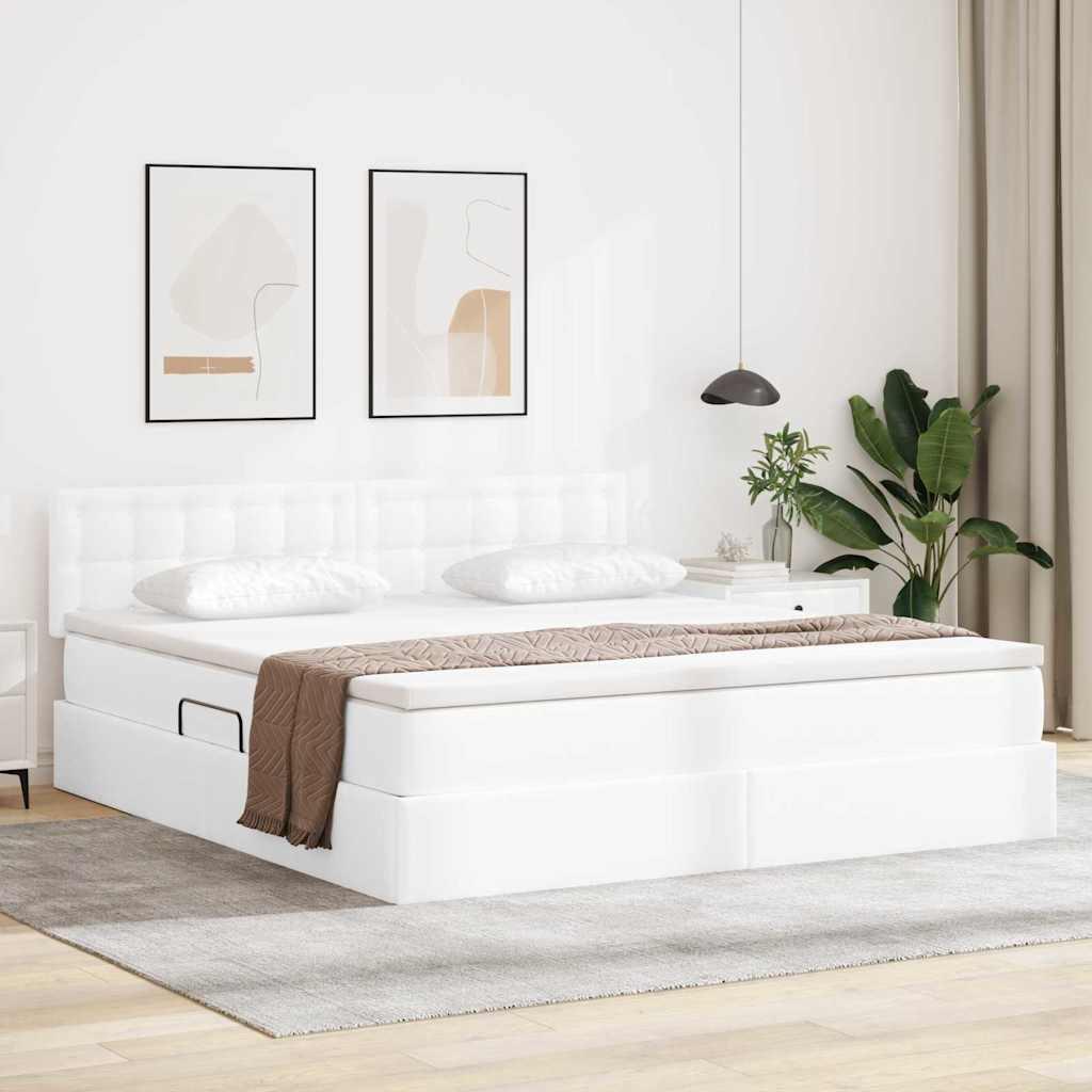 Seng med opbevaring og madras Ren Hvid 180 x 200 cm Faux læder