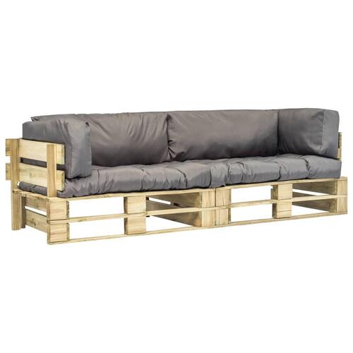 Pallesofasæt i 2 dele med grå hynder fyrretræ