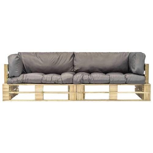 Pallesofasæt i 2 dele med grå hynder fyrretræ