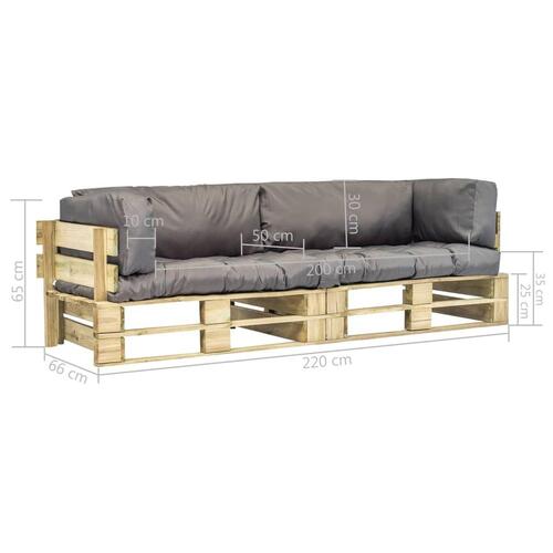 Pallesofasæt i 2 dele med grå hynder fyrretræ