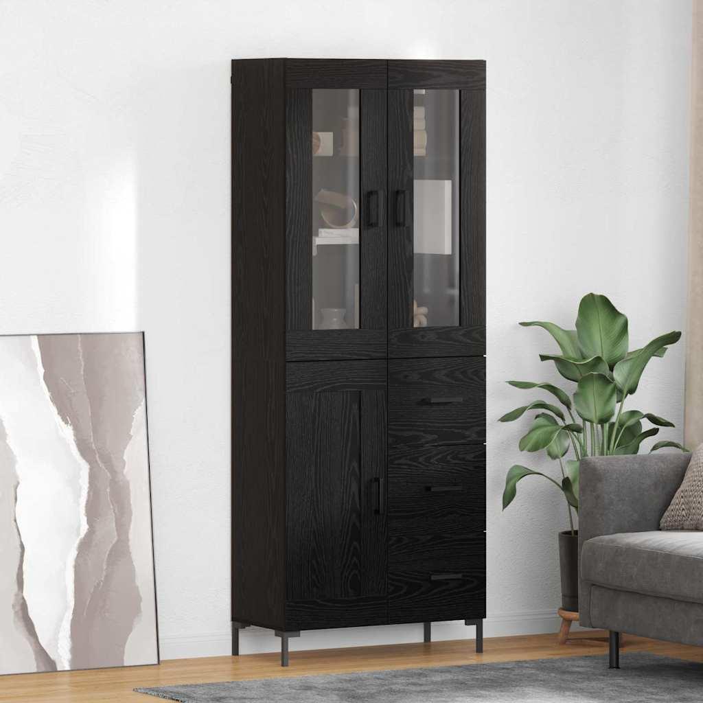 Højskab 69,5X34X180 Cm Konstrueret Træ - Sort eg / 1 trælåge 3 skuffer