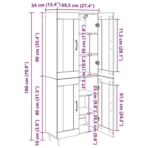 Highboard 2 stk Sort eg 69,5 x 34 x 180 cm Konstrueret træ