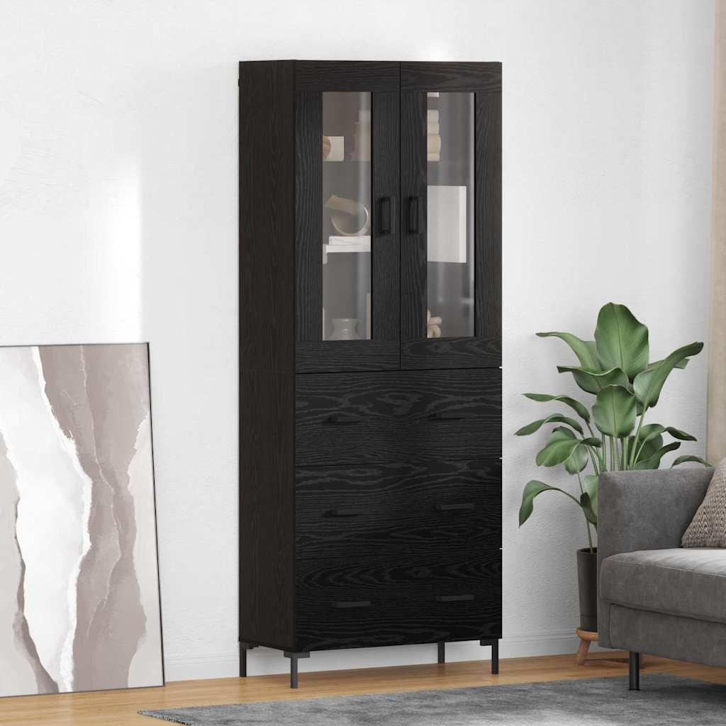 Højskab 69,5X34X180 Cm Konstrueret Træ - Sort eg / 3 skuffer