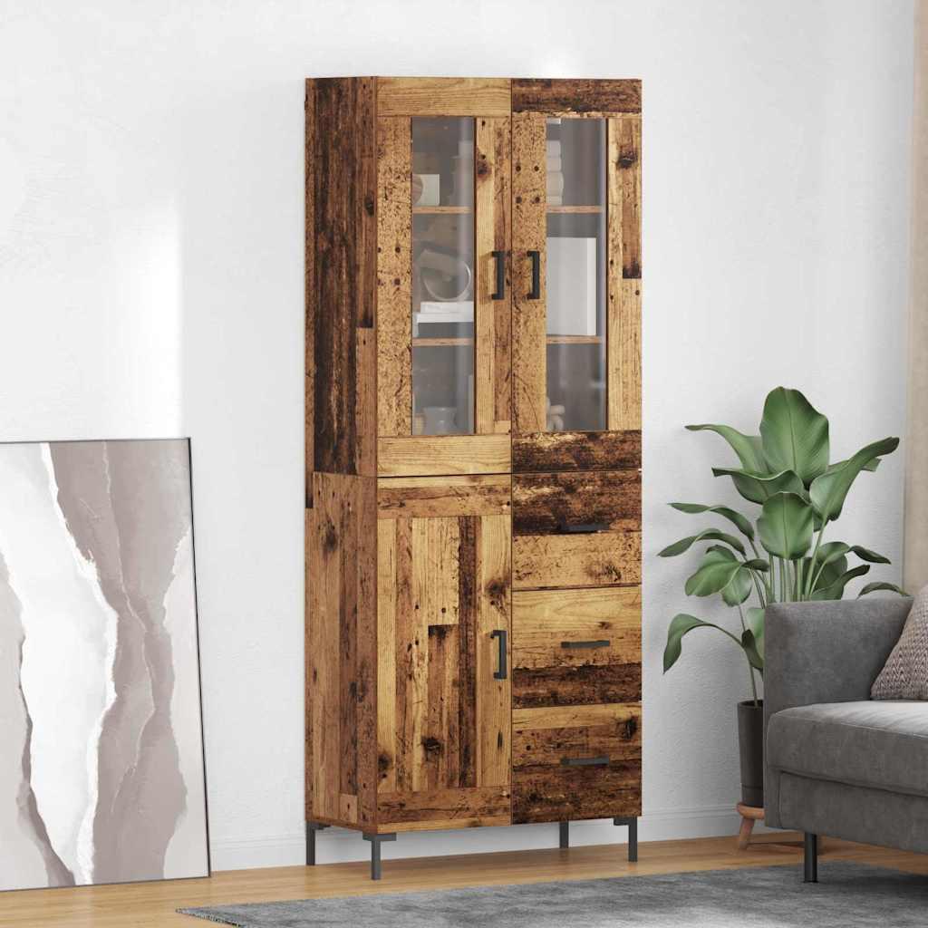 Højskab 69,5X34X180 Cm Konstrueret Træ - Gammelt træ / 1 trælåge 3 skuffer