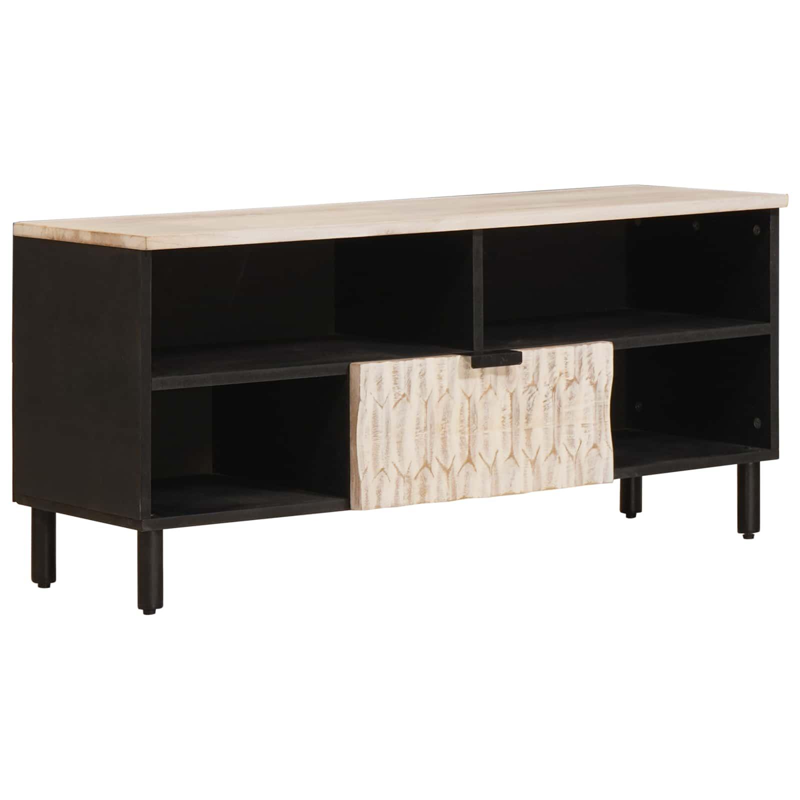 TV-skab Hvid Vask Finish 100 x 33,5 x 46 cm Massivt mangotræ