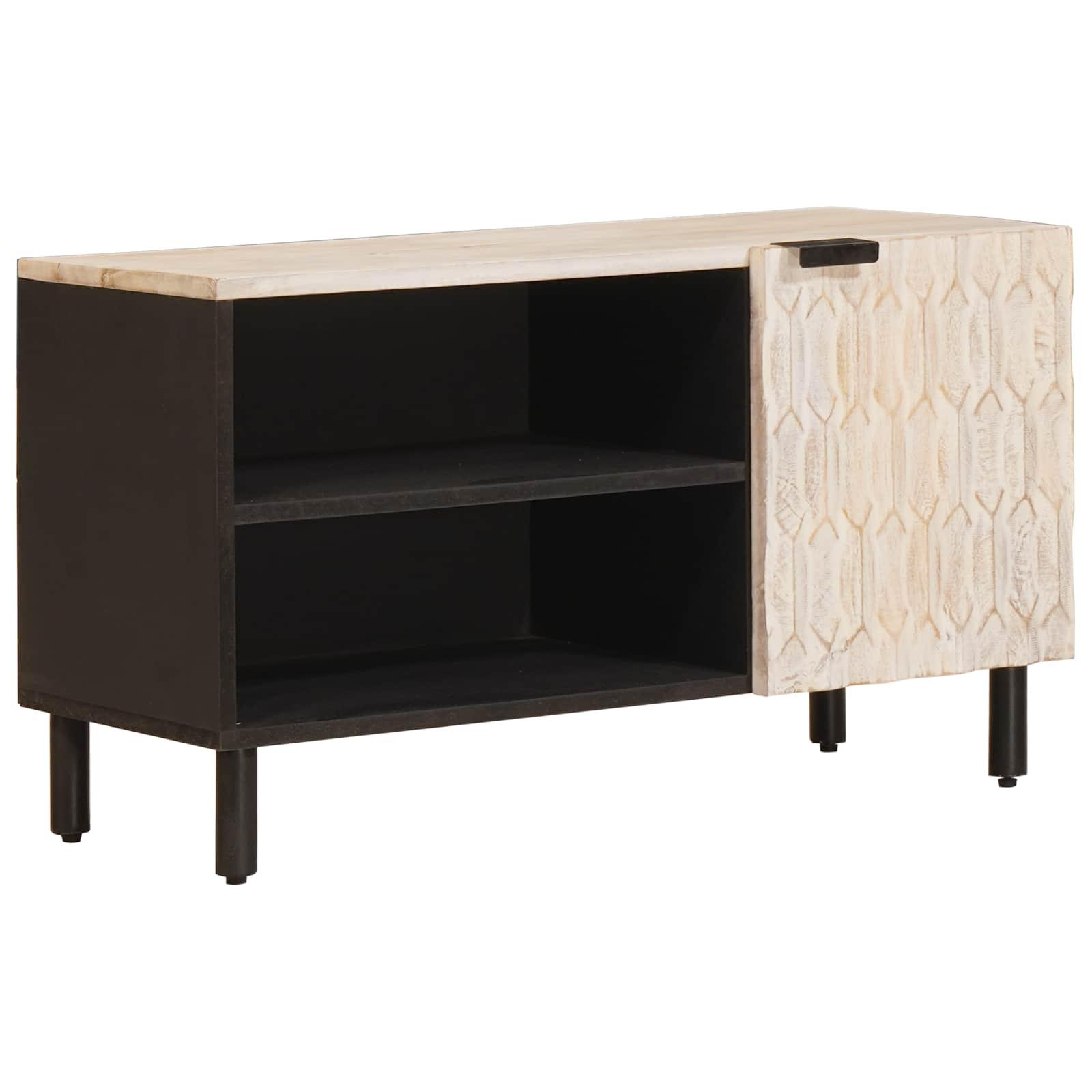 TV-skab Hvid Vask Finish 80 x 31,5 x 46 cm Massivt mangotræ