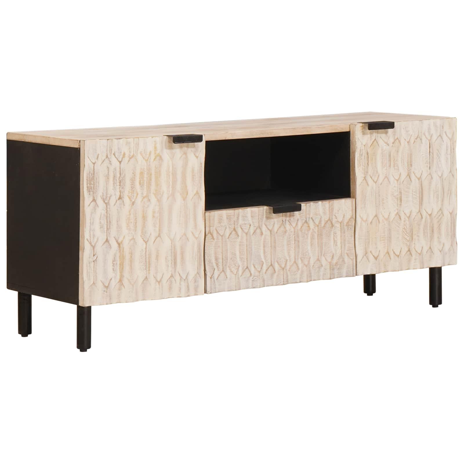 TV-skab Hvid Vask Finish 105 x 33,5 x 46 cm Massivt mangotræ
