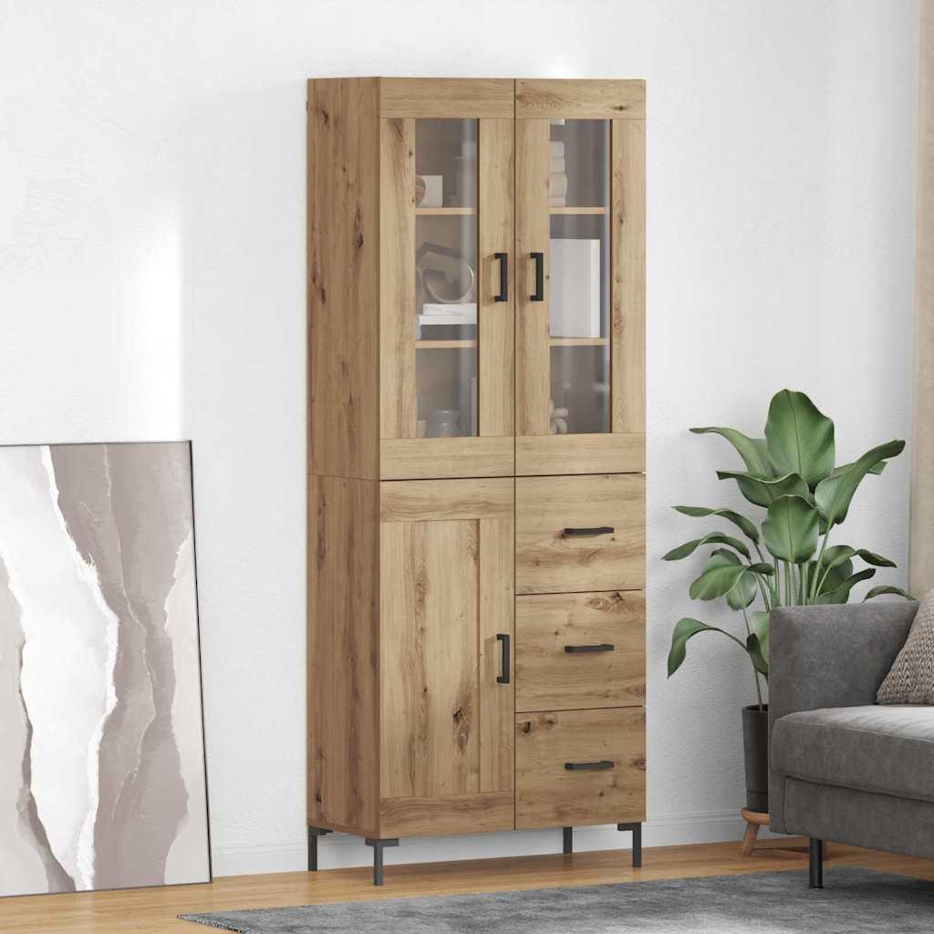Højskab 69,5X34X180 Cm Konstrueret Træ - artisan eg / 1 trælåge 3 skuffer