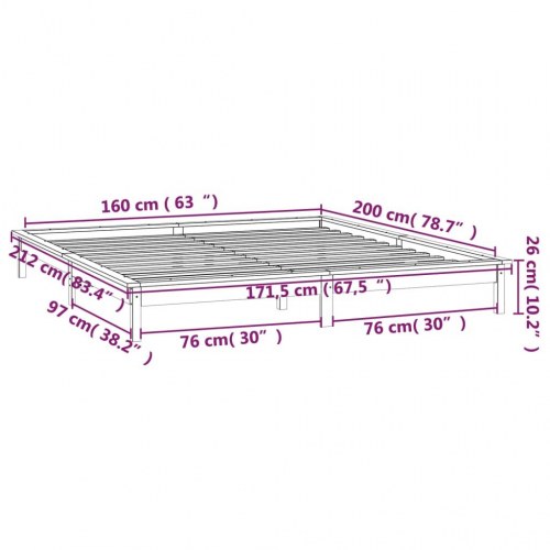 Sengeramme med LED-lys 160x200 cm massivt træ sort