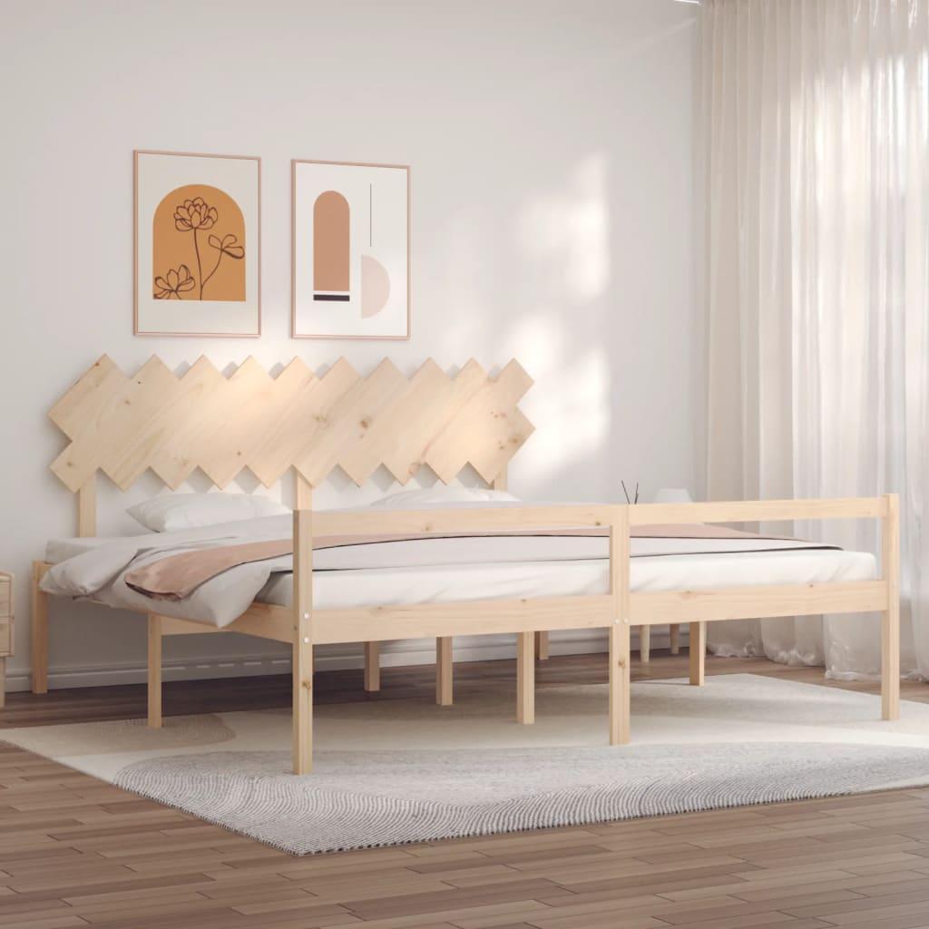 Seniorseng med sengegavl 200x200 cm massivt træ