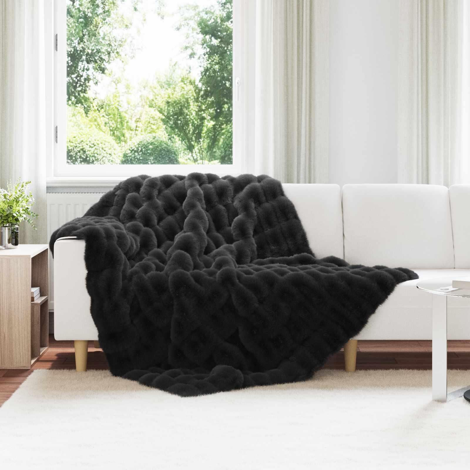 Faux Kanin Pels TÃ¦ppe Sort 150 x 220 cm Polyester