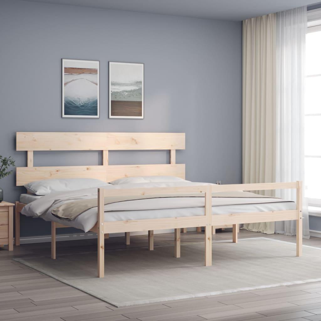 Seniorseng med sengegavl 200x200 cm massivt træ