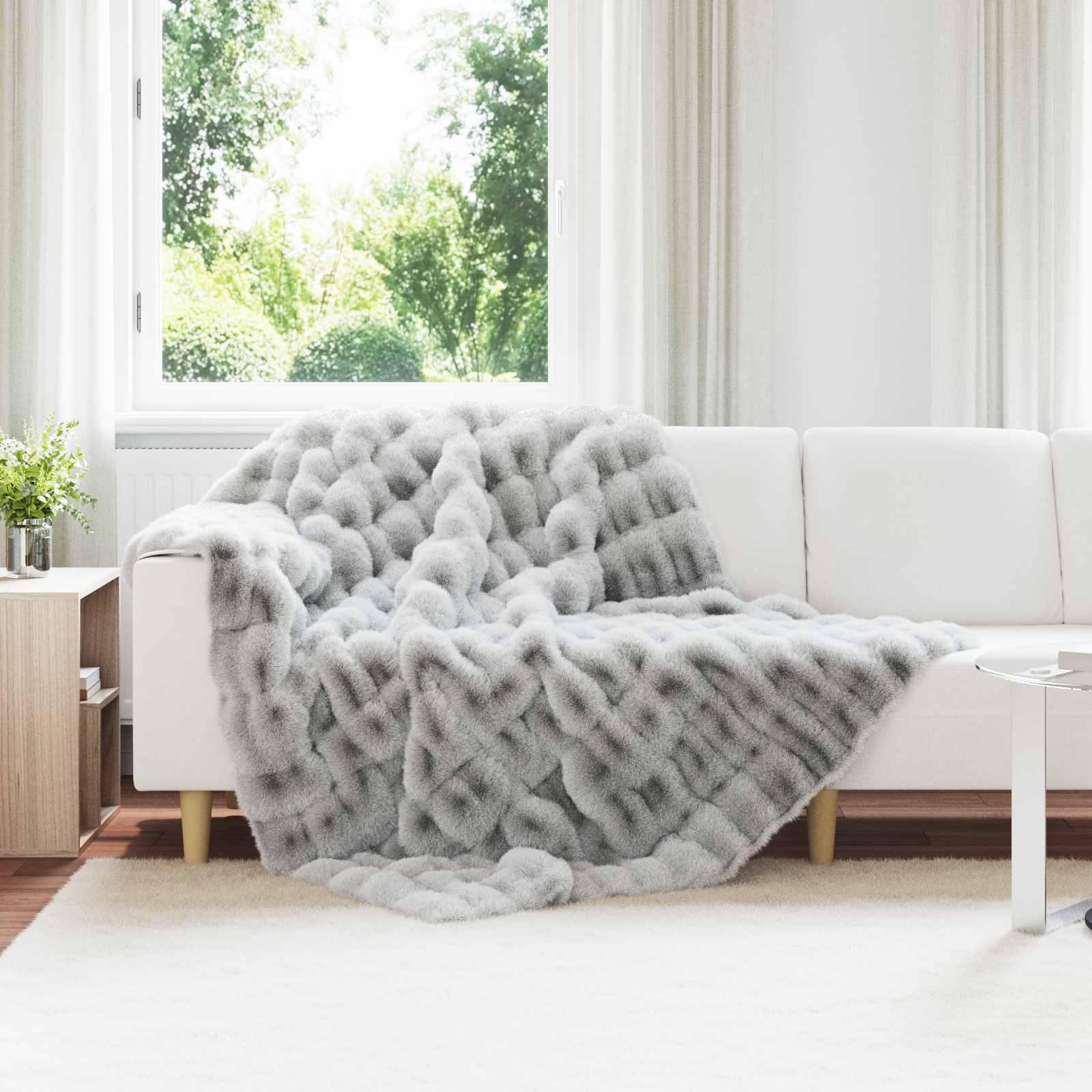 Faux Kanin Pels TÃ¦ppe GrÃ¥ 150 x 220 cm Polyester