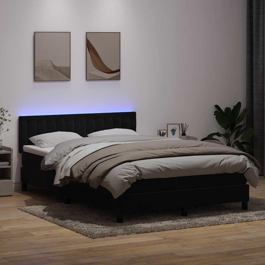 Kontinentalseng med madras og LED-lys 160x210 cm fløjl sort