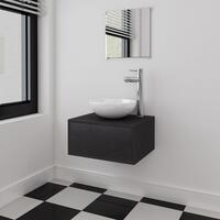 Sæt med badeværelsesmøbler m/håndvask + vandhane 4 dele sort