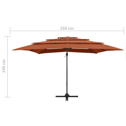 Parasol 250 x 250 cm - 4 niveauer med aluminiumsstang, terrakotta