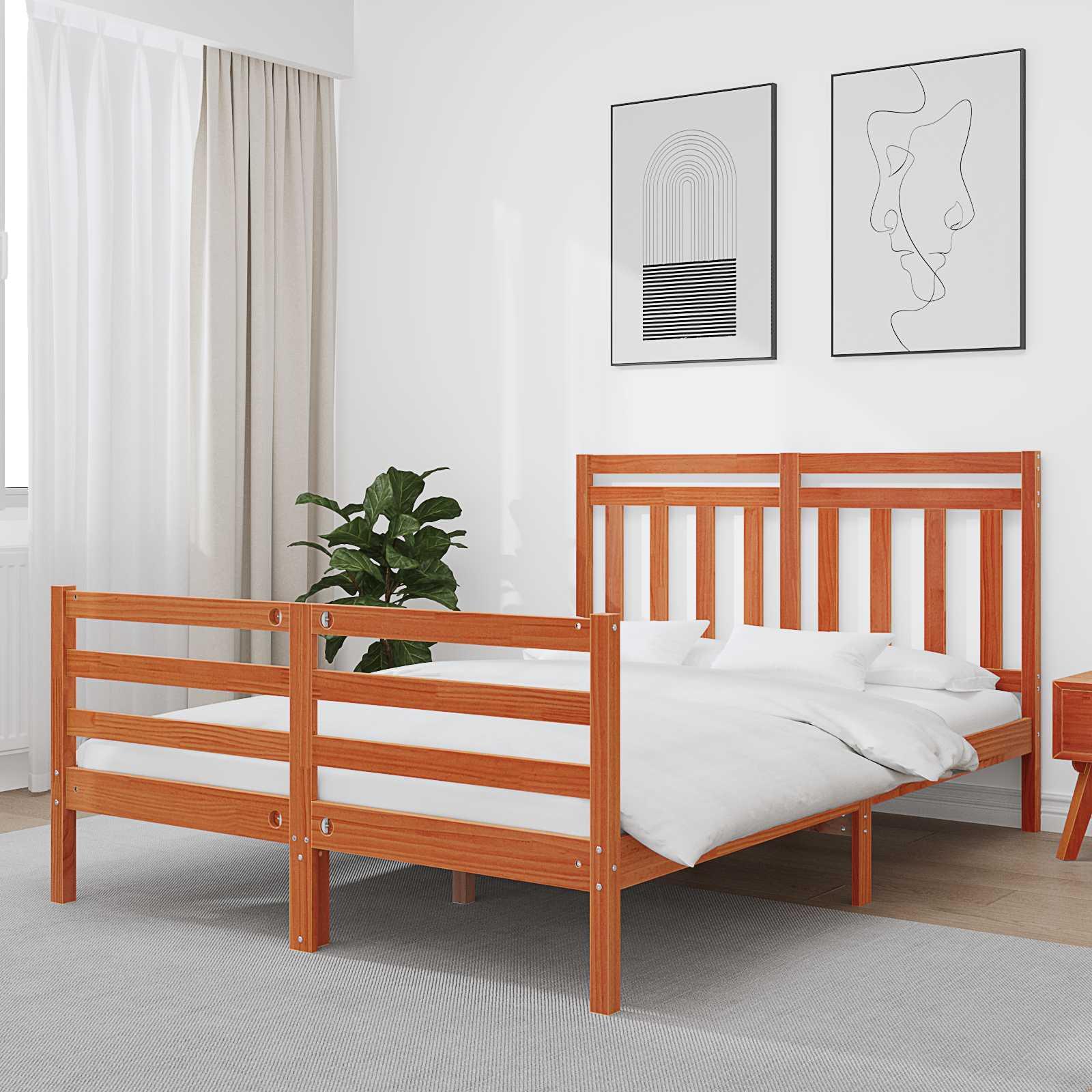 Sengestel med hovedgærde 2 stk Voks brun 150 x 200 cm