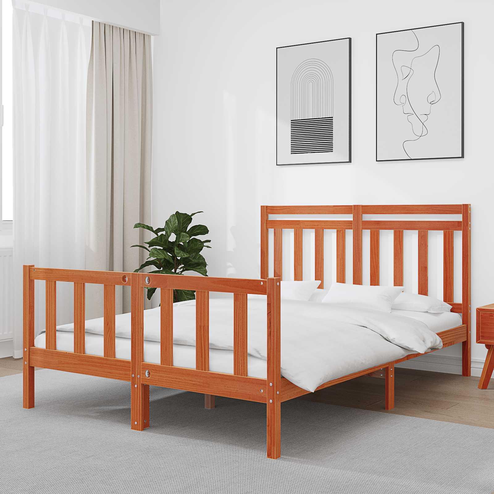 vidaXL Sengestel med hovedgærde 2 pcs Voks brun 205,5 x 145,5 x 100 cm