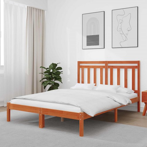Sengestel i massivt fyrretræ - voks brun, 195,5 × 145,5 × 31 cm, med sengegavl