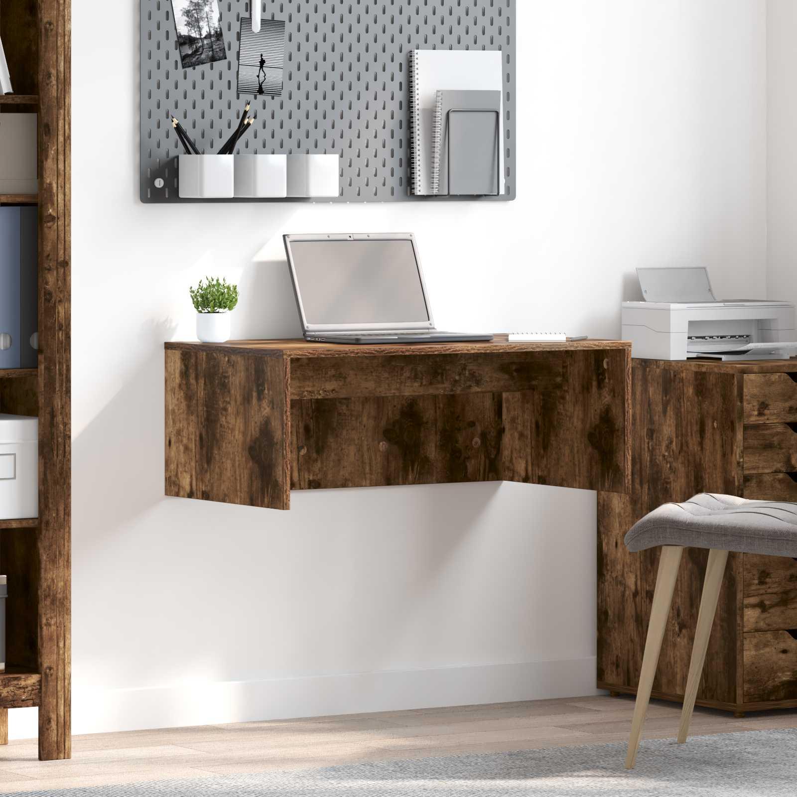 Væghængt skrivebord Røget eg 80 x 45 x 30 cm Konstrueret træ