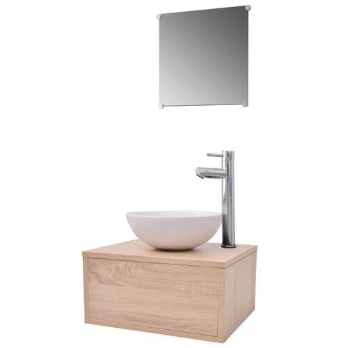 Sæt med badeværelsesmøbler m/håndvask + vandhane 4 dele beige