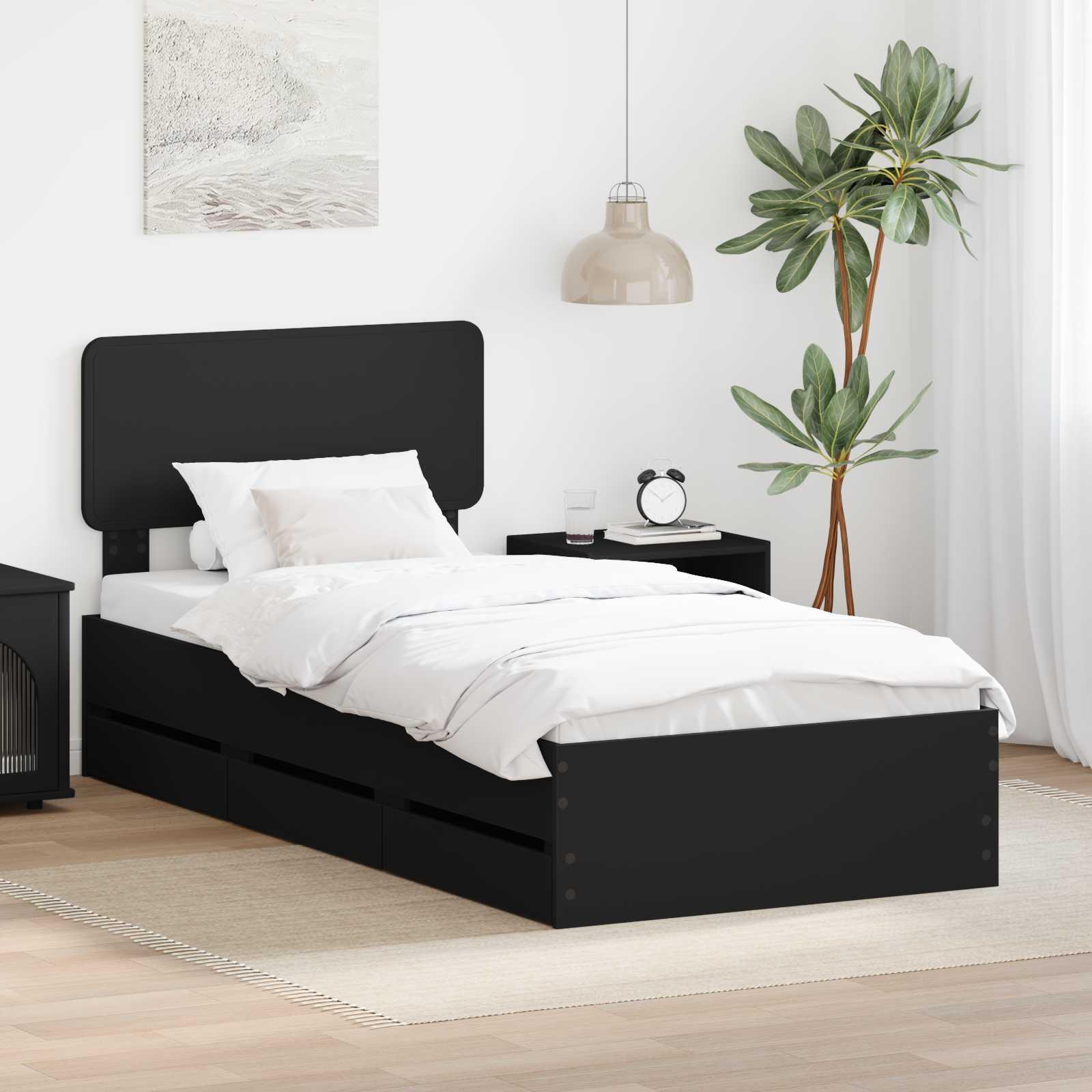 Sengestel med skuffe Sort 90 x 200 cm Ingeniørtræ
