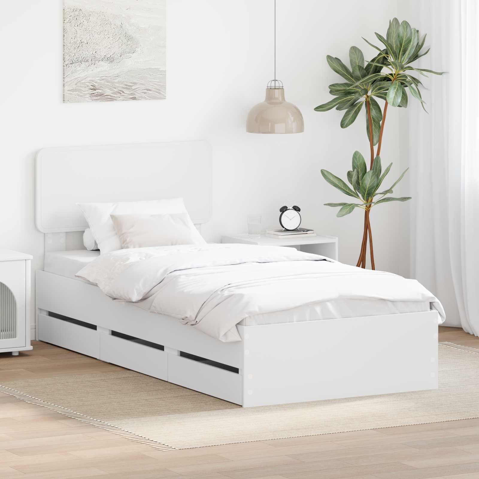 Sengestel med skuffe Hvid 90 x 200 cm Ingeniørtræ